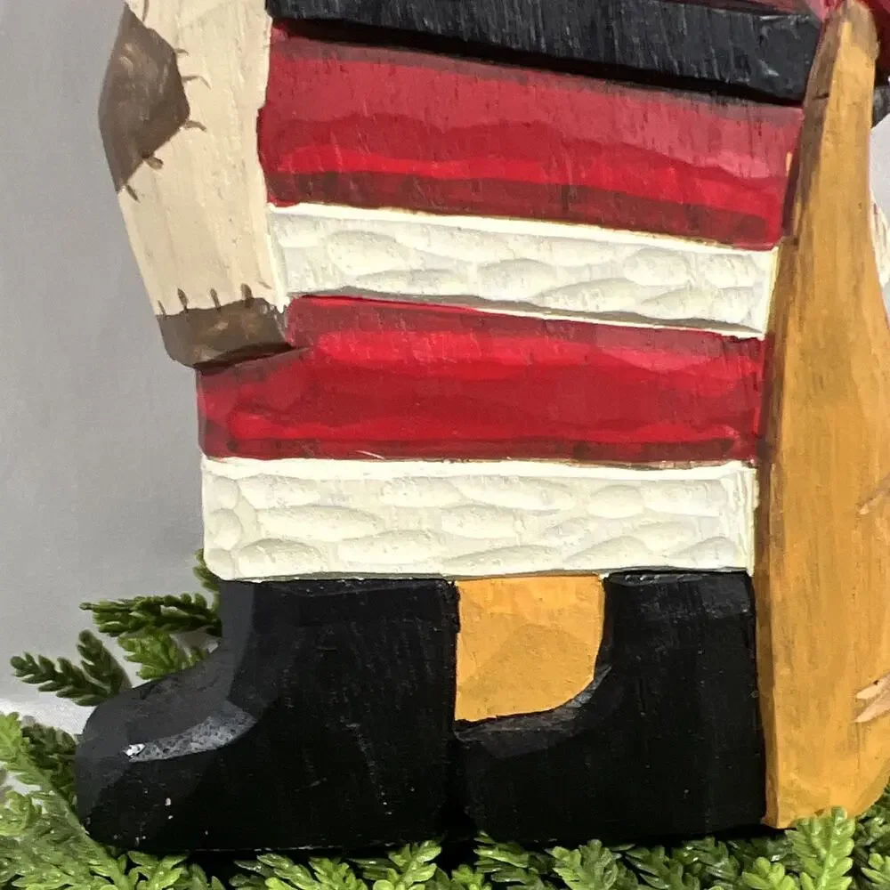 Vintage Hand-Painted Carved Wood Santa Claus Figurine w/ Toy Bag Folk Art 10”
